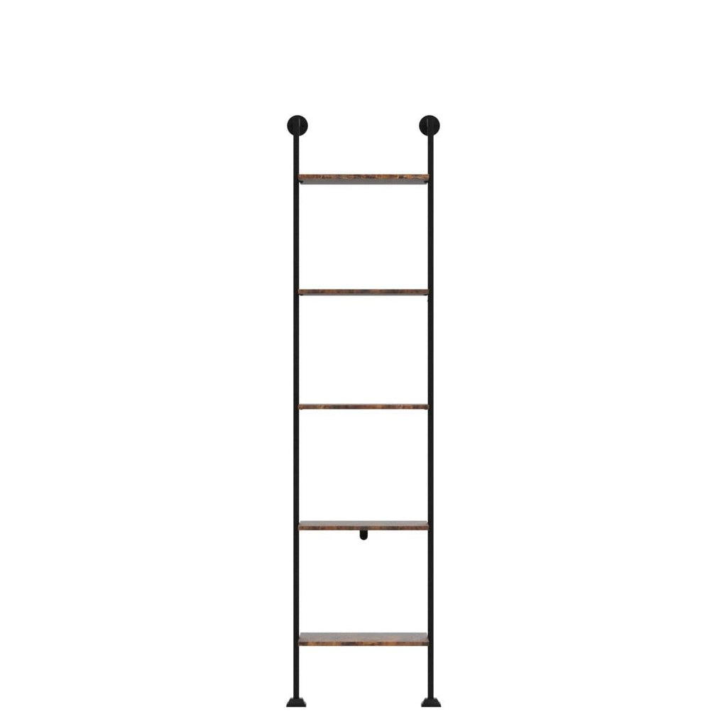 5-Tier Ladder Shelf Black Metal Frame Rustic Brown I354