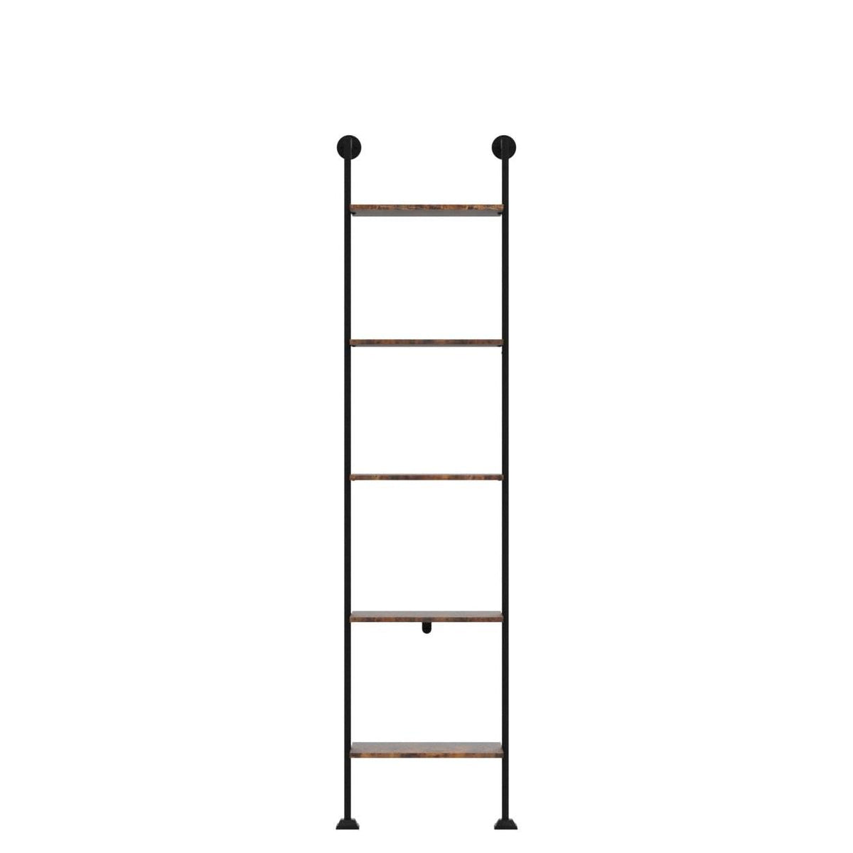 5-Tier Ladder Shelf Black Metal Frame Rustic Brown I354