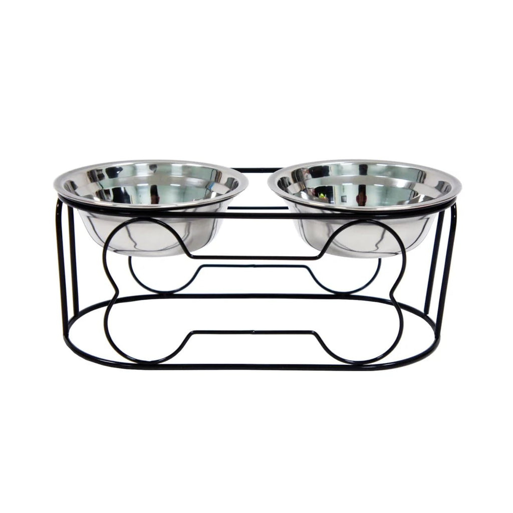 5-Inch Wrought Iron Stand with Small Double Stainless Steel Feeder Bowl J792