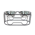 5-Inch Wrought Iron Stand with Small Double Stainless Steel Feeder Bowl J792