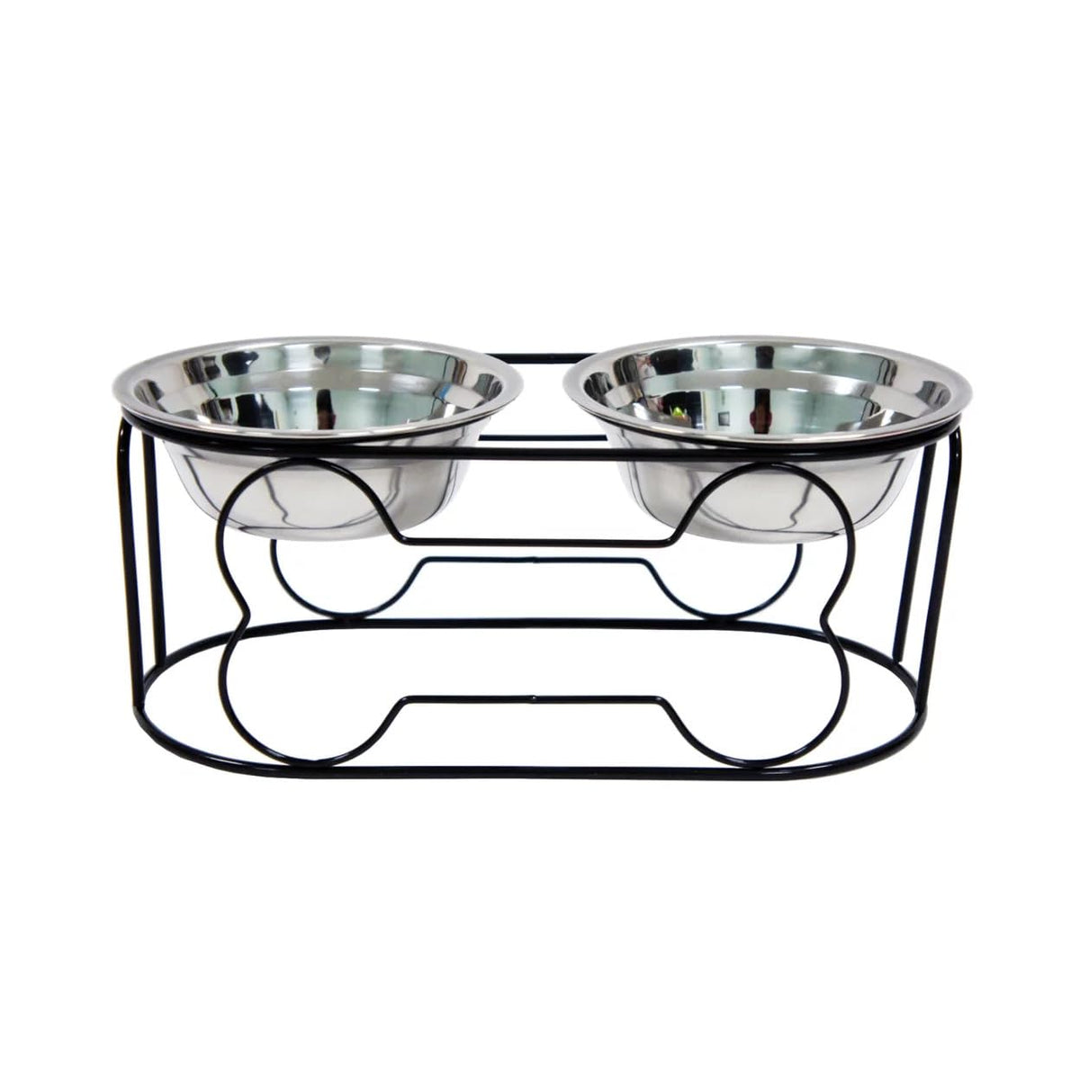 5-Inch Wrought Iron Stand with Small Double Stainless Steel Feeder Bowl J792