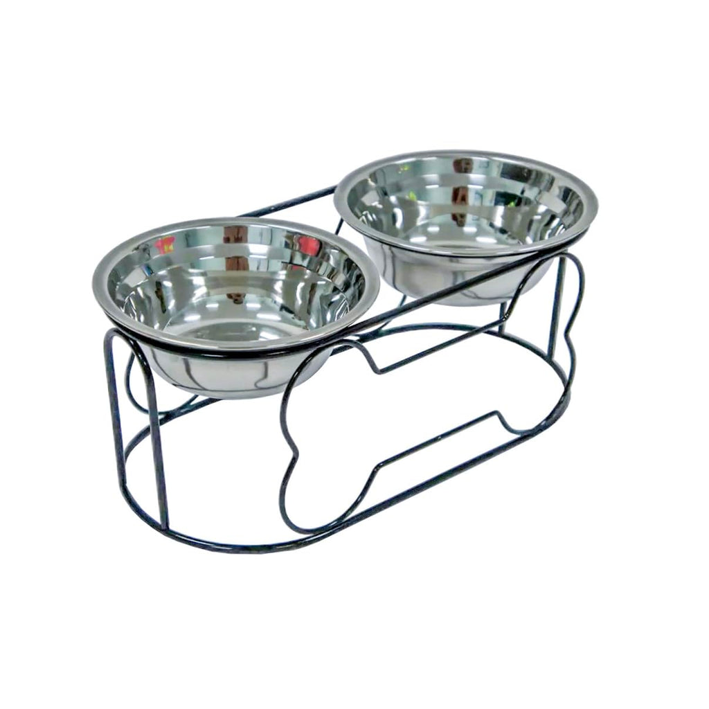 5-Inch Wrought Iron Stand with Small Double Stainless Steel Feeder Bowl J792