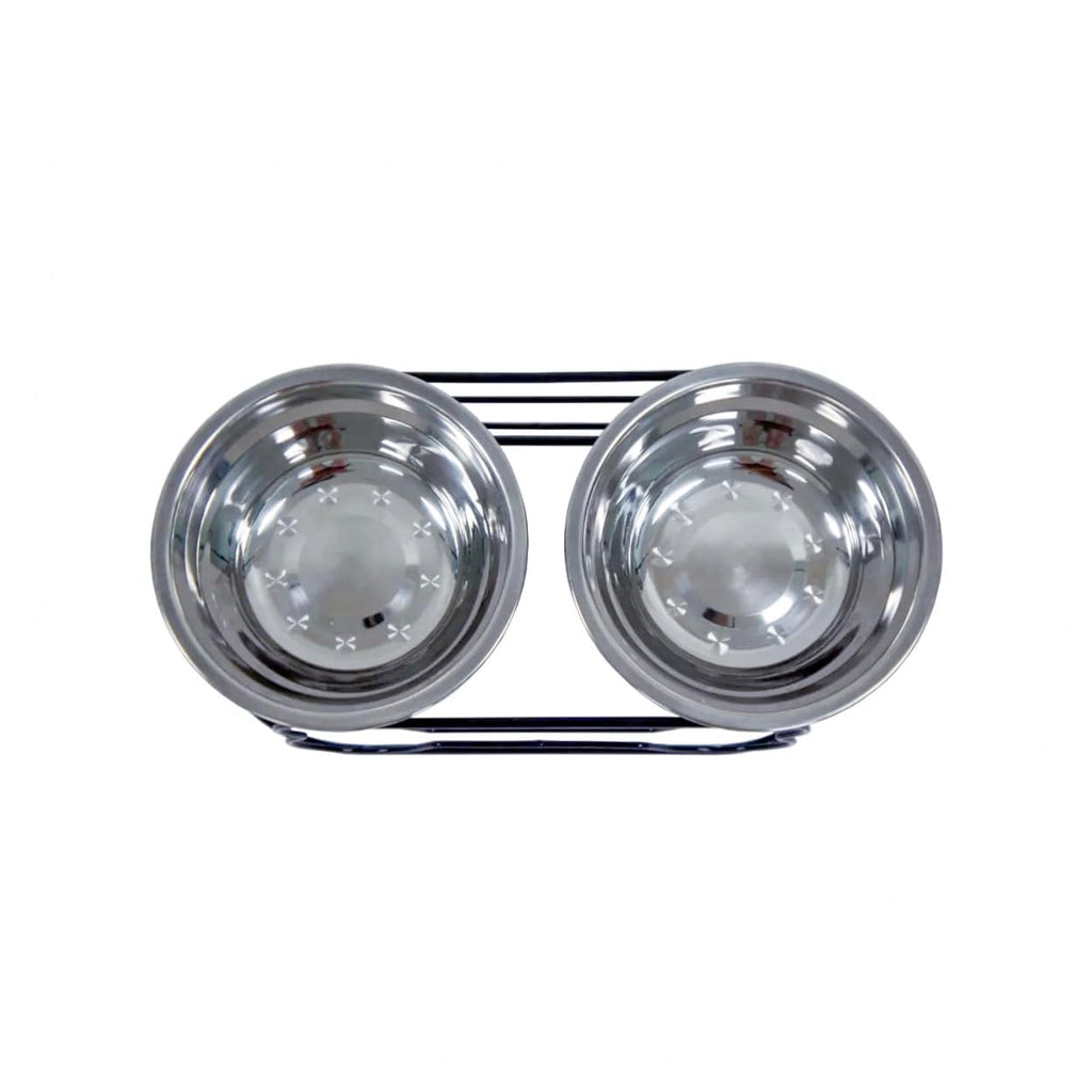 5-Inch Wrought Iron Stand with Small Double Stainless Steel Feeder Bowl J792