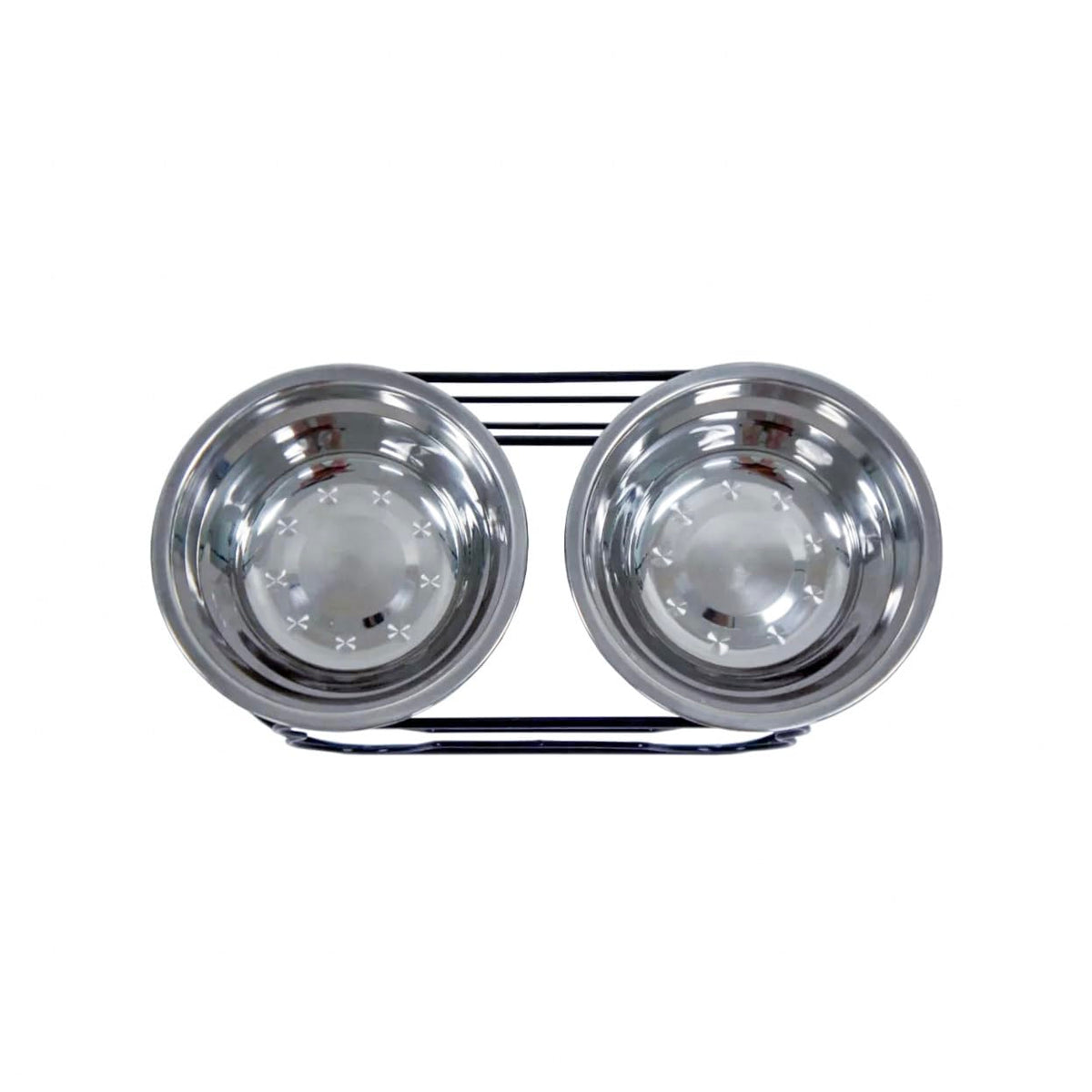 5-Inch Wrought Iron Stand with Small Double Stainless Steel Feeder Bowl J792