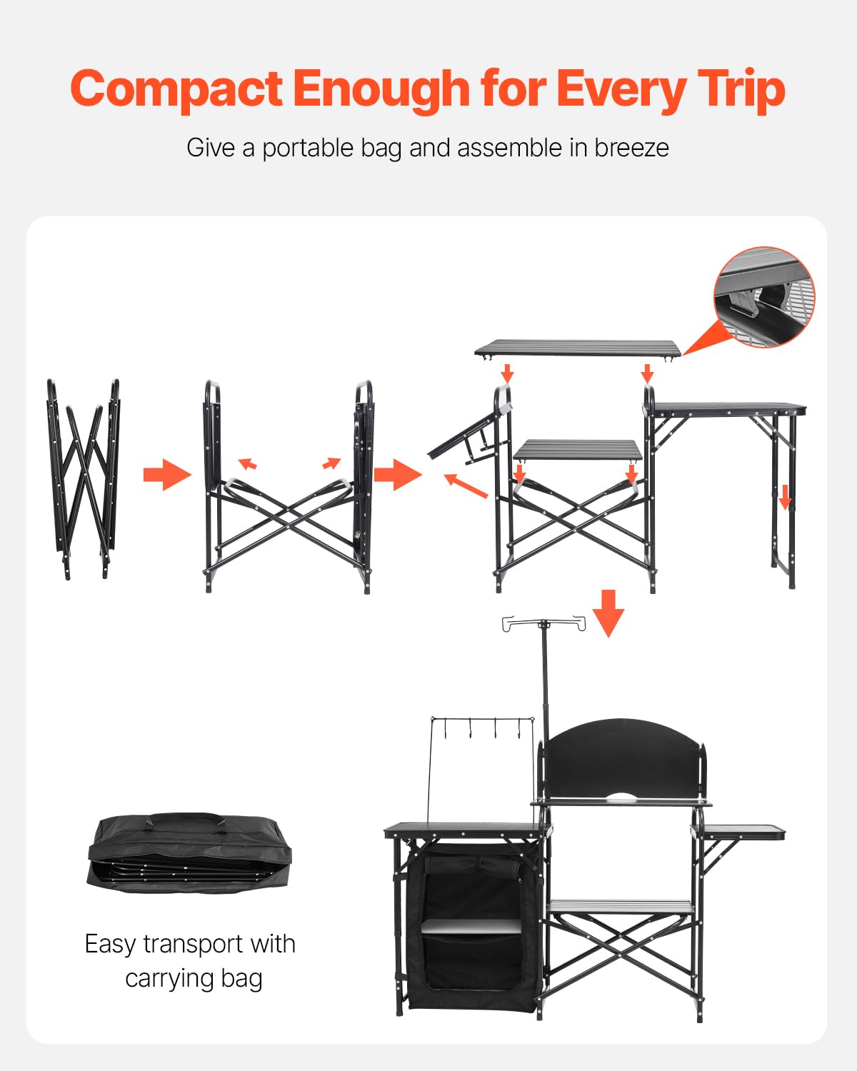 Black Aluminum Camping Kitchen Table with Storage Cupboard Z49445