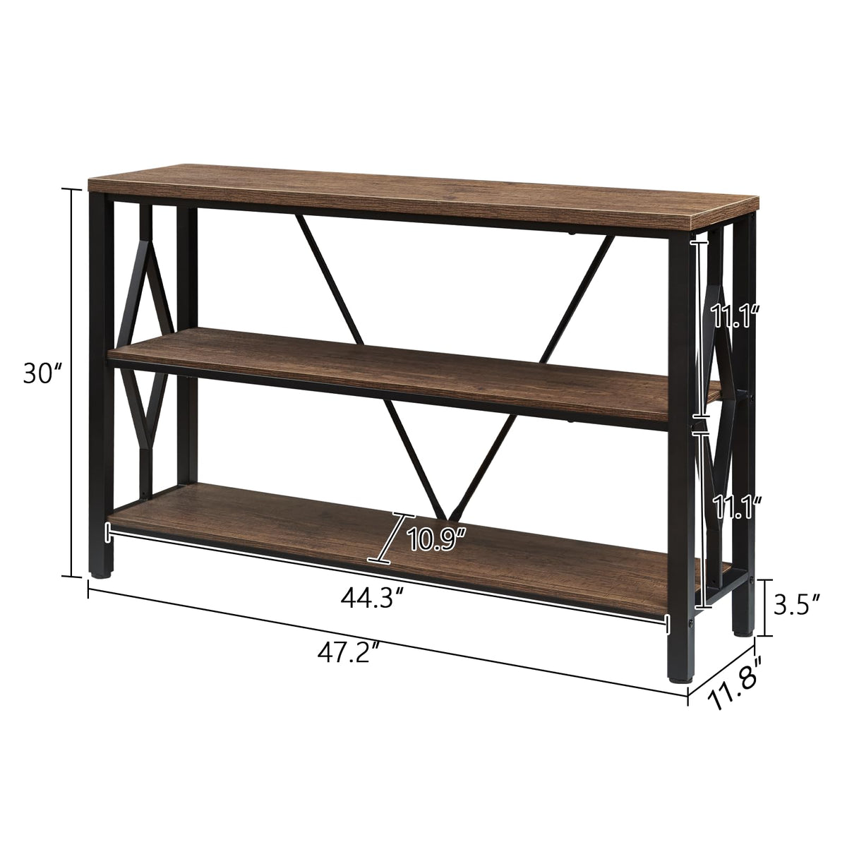 Brown 47 Inch Sofa Console Table with 3 Tier Bookshelf N9606
