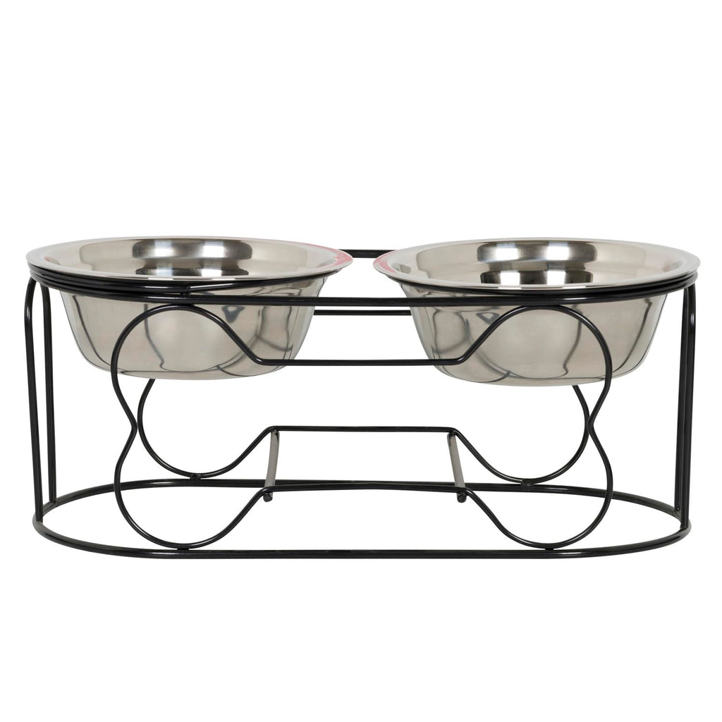 5-Inch Wrought Iron Stand with Small Double Stainless Steel Feeder Bowl J792