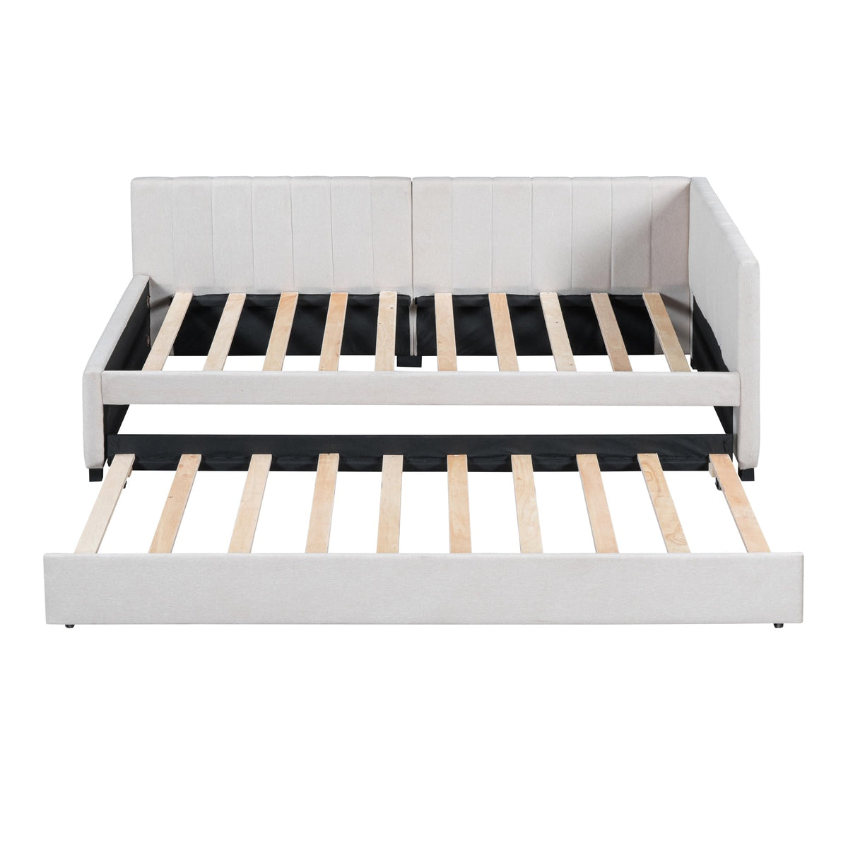 Beige Linen Upholstered Daybed with Trundle Twin Size K4541