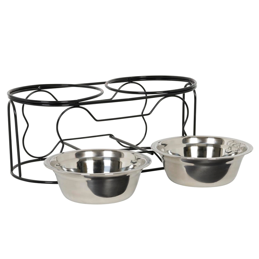 5-Inch Wrought Iron Stand with Small Double Stainless Steel Feeder Bowl J792
