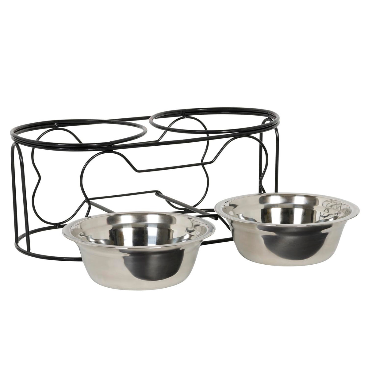 5-Inch Wrought Iron Stand with Small Double Stainless Steel Feeder Bowl J792