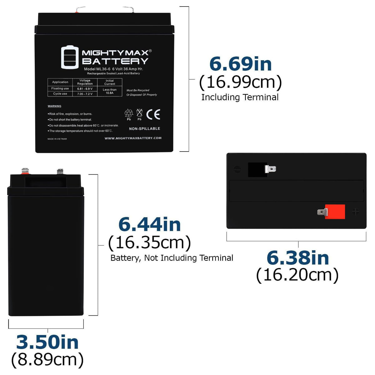 6V 36Ah AGM F2 Terminal Battery F13048