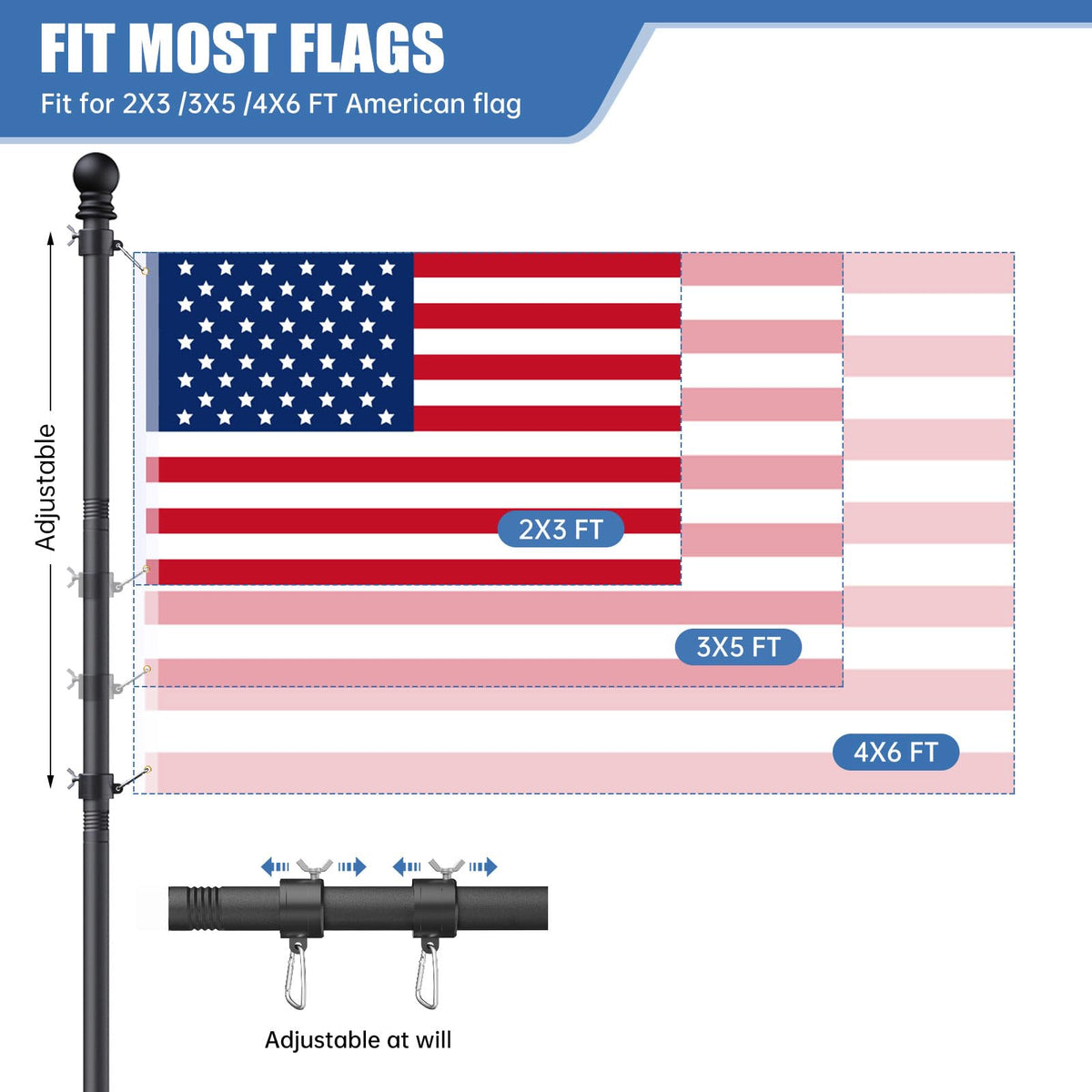 6FT Heavy Duty Tangle Free Steel Flag Pole Kit with 3x5 USA Flag I9497