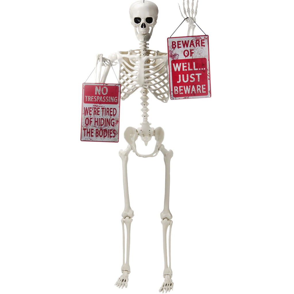 5.4 ft Posable Skeleton with 2 Pack Metal Signs K7710