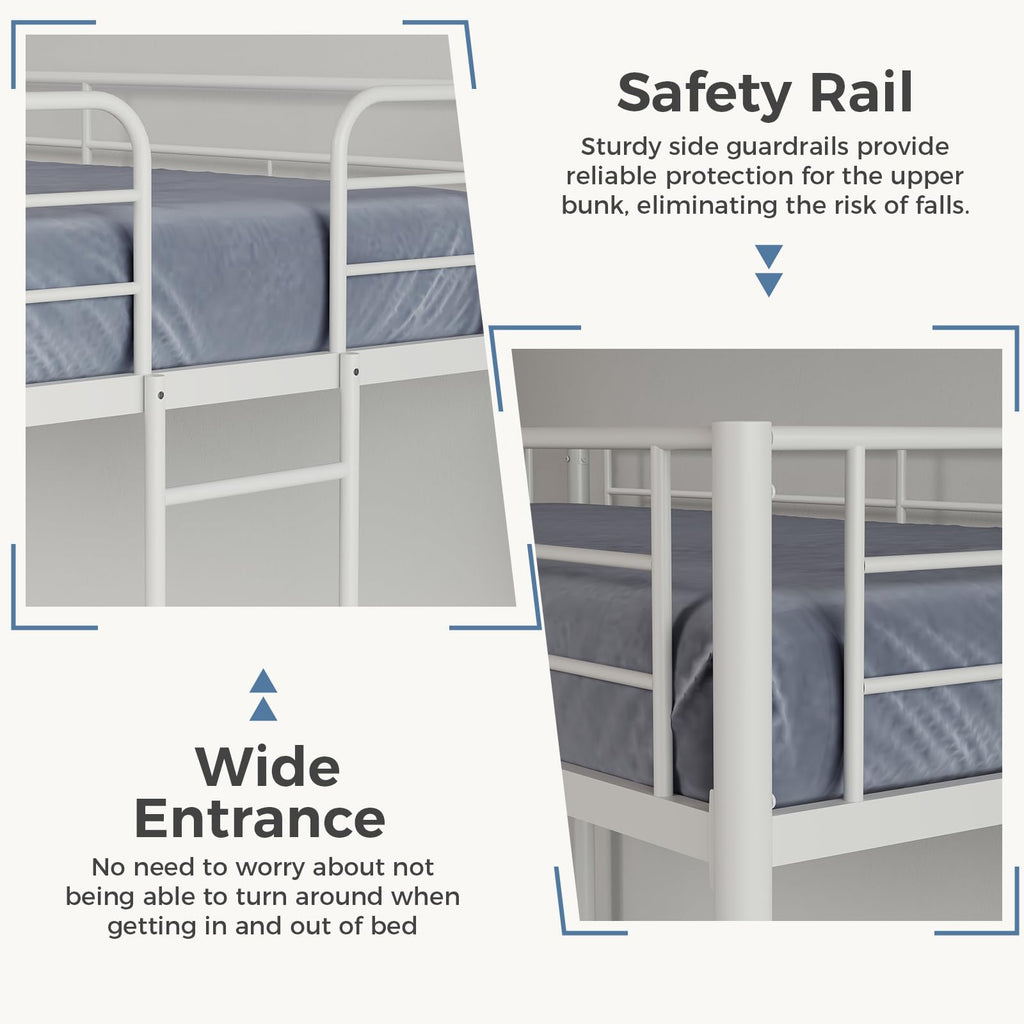 Metal Bunk Bed Twin Over Twin with Ladder and Guardrail Z8544
