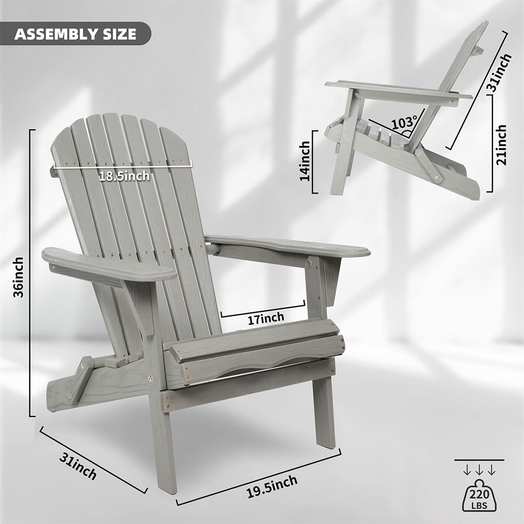 Folding Adirondack Chair Set of 2 HDPE All-Weather Outdoor Chair with Cup Holder M4232