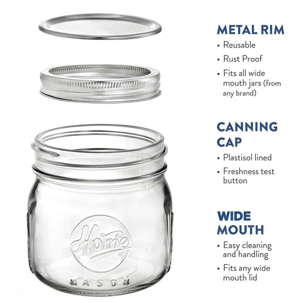 12 Pack 16Oz Wide Mouth Glass Mason Jars with Airtight Lids G507359