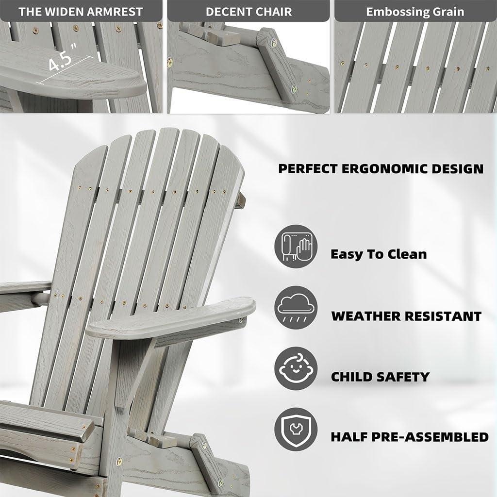 Folding Adirondack Chair Set of 2 HDPE All-Weather Outdoor Chair with Cup Holder M4232