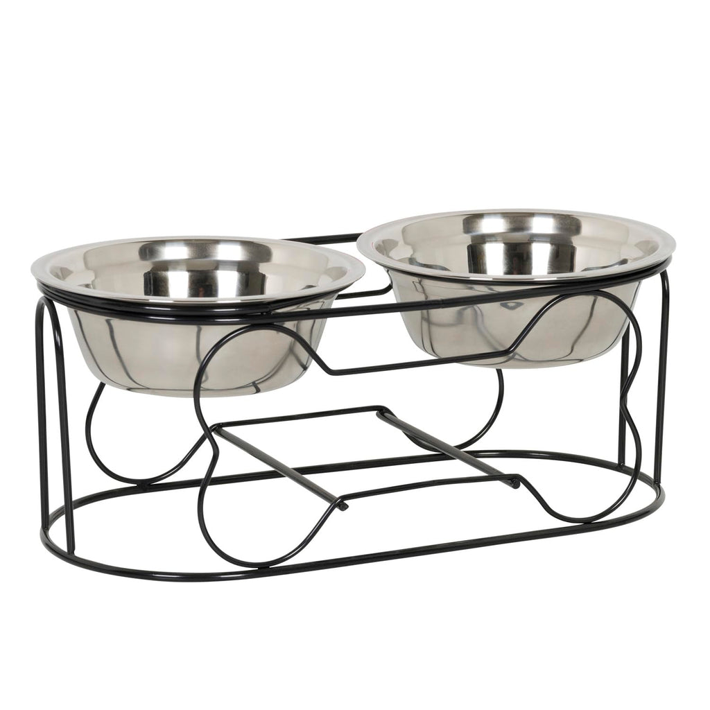 5-Inch Wrought Iron Stand with Small Double Stainless Steel Feeder Bowl J792