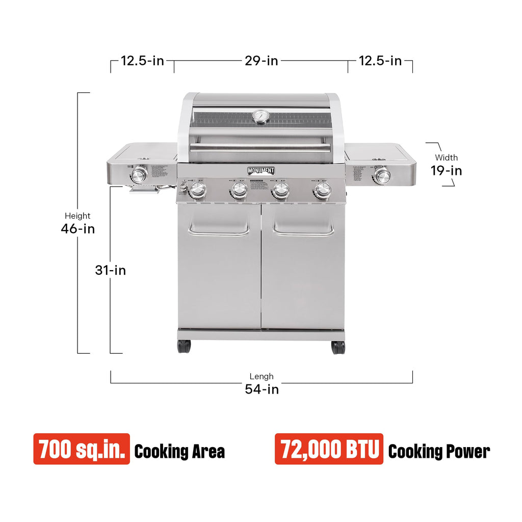 4-Burner Propane Gas Grill Stainless Steel with Side Burners K99744