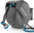 Retractable Garden Hose Reel, 1/2 in x 100 ft Wall Mount Heavy Duty with 10-Pattern Nozzle, Dark Grey Y480598