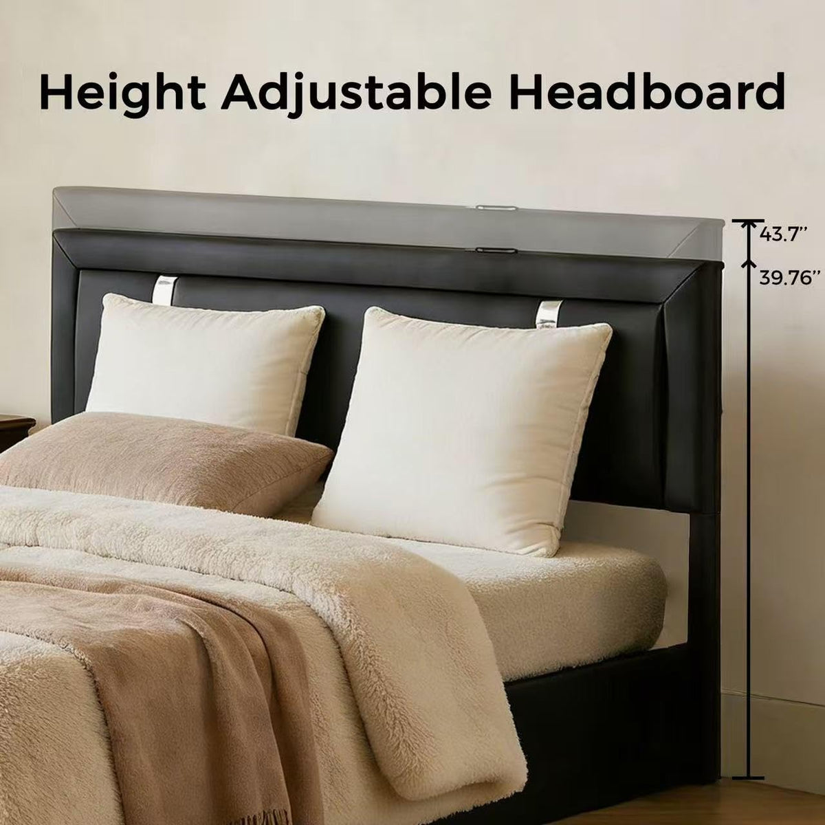 Black Faux Leather Upholstered Full Size Bed Frame with LED Headboard and USB Ports W735