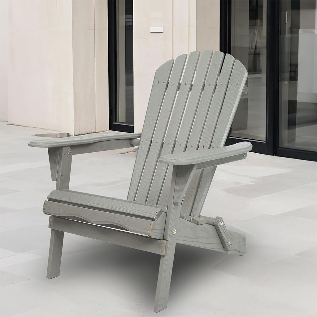 Folding Adirondack Chair Set of 2 HDPE All-Weather Outdoor Chair with Cup Holder M4232