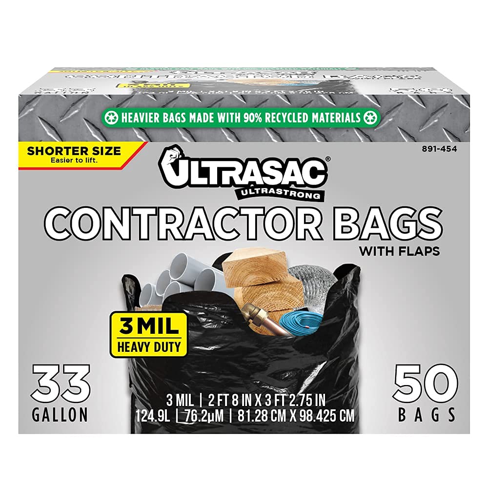 Black 33 Gallon Heavy Duty 3 MIL Contractor Trash Bags 50 Pack V8037