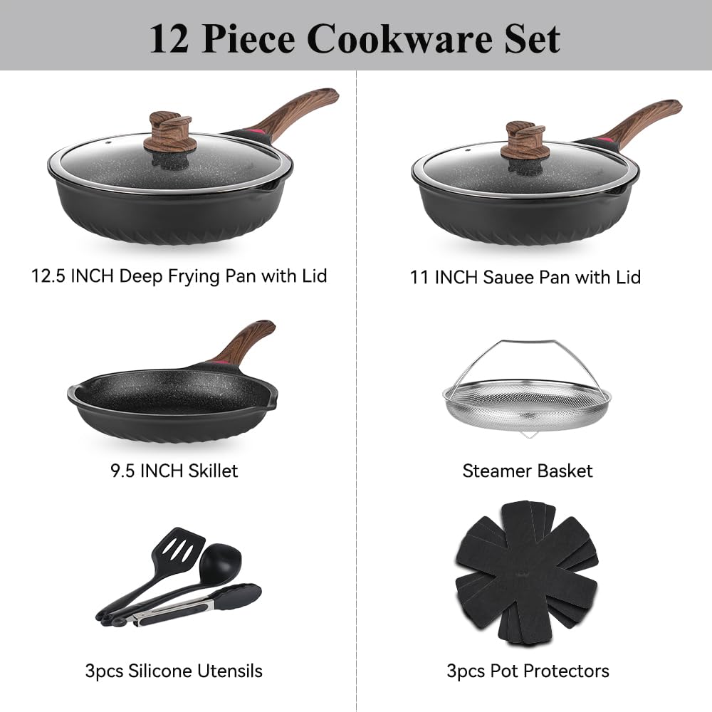 12 Pc Nonstick Deep Frying Pan Cookware Set G83221