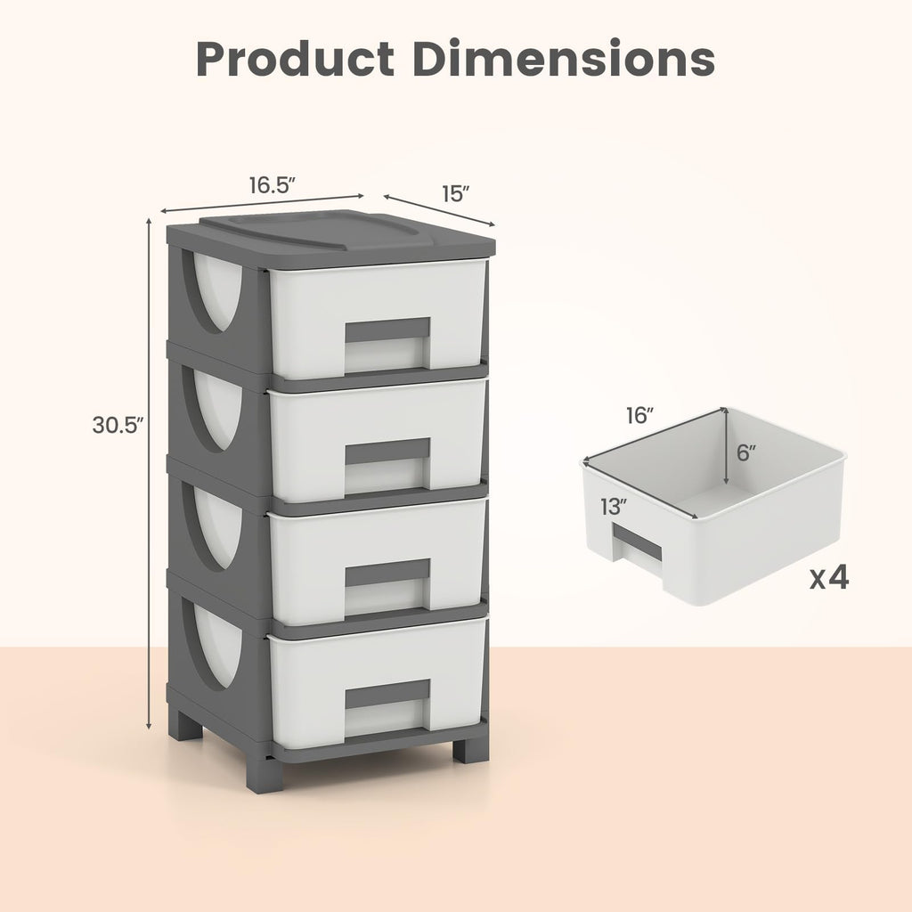 White Grey 4 Drawer Plastic Storage Tower G515004