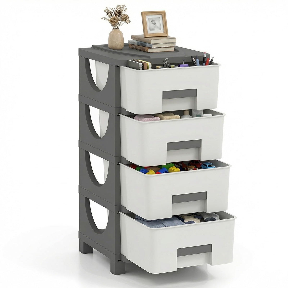 White Grey 4 Drawer Plastic Storage Tower G515004