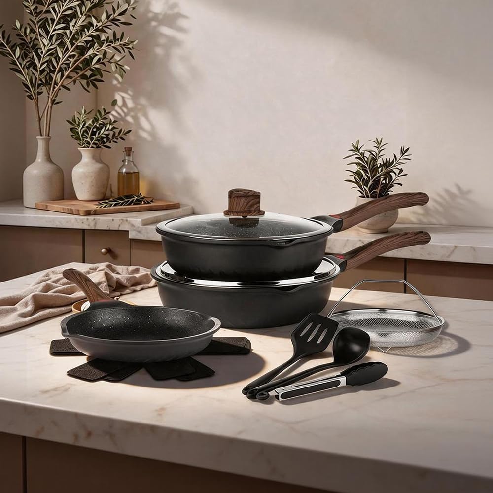 12 Pc Nonstick Deep Frying Pan Cookware Set G83221