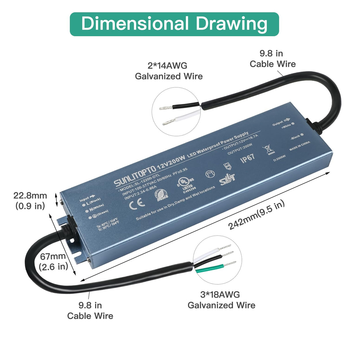 200W IP67 Waterproof LED Driver Power Supply Transformer Y72146
