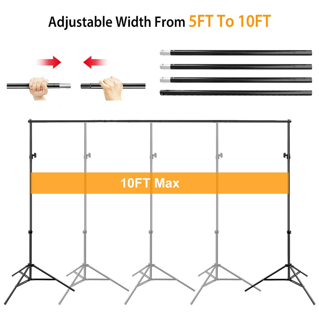 10ft Adjustable Backdrop Stand Kit with Clamps & Carry Bag Z2023