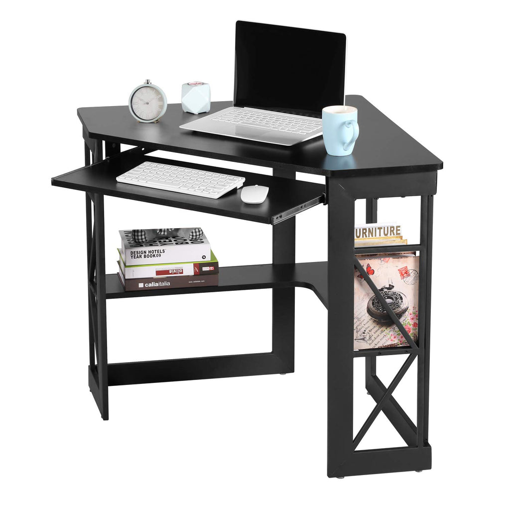 Black Corner Computer Desk with Keyboard Tray V886889