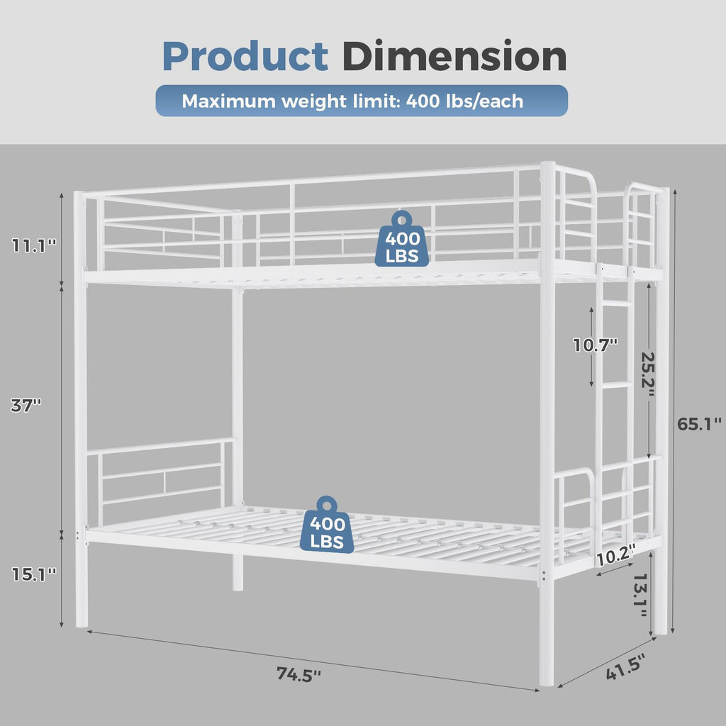 Metal Bunk Bed Twin Over Twin with Ladder and Guardrail Z8544