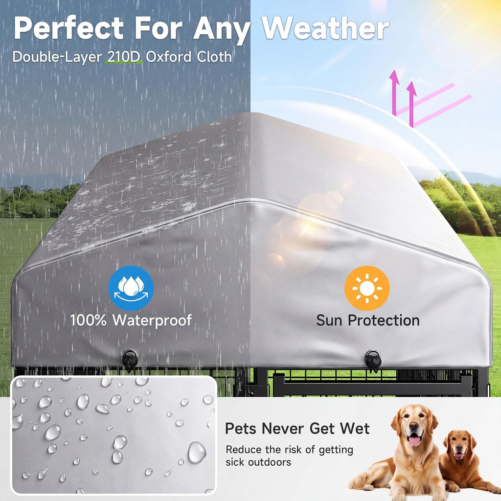Weatherproof Outdoor Dog Kennel with Roof & Feeders A12899