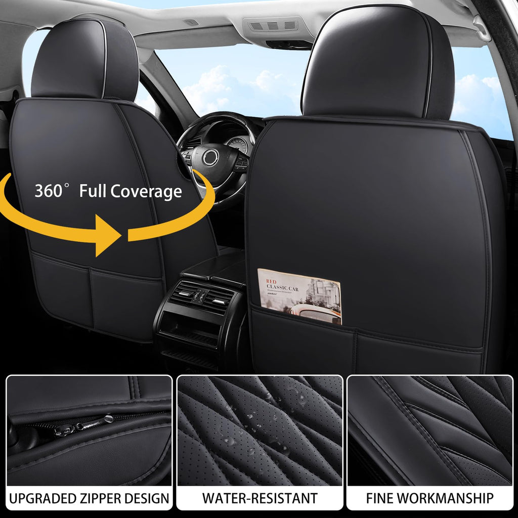 Black Faux Leather Car Seat Cover Full Set B870