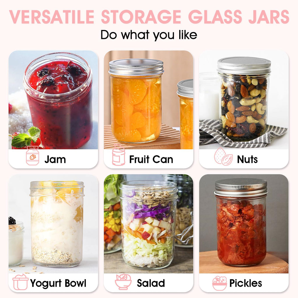 2 Pack 16oz Wide Mouth Airtight Glass Mason Jars J313