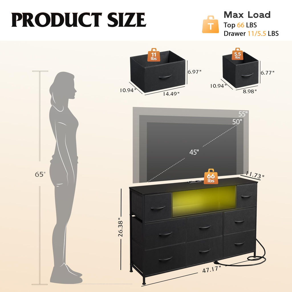 Black 8 Drawer Dresser TV Stand X6912