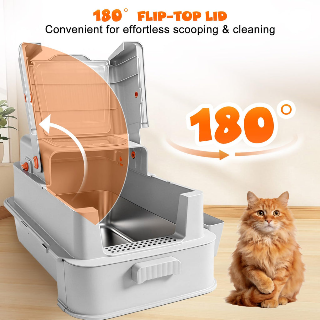 Enclosed Stainless Steel Cat Litter Box with Drawer Y994
