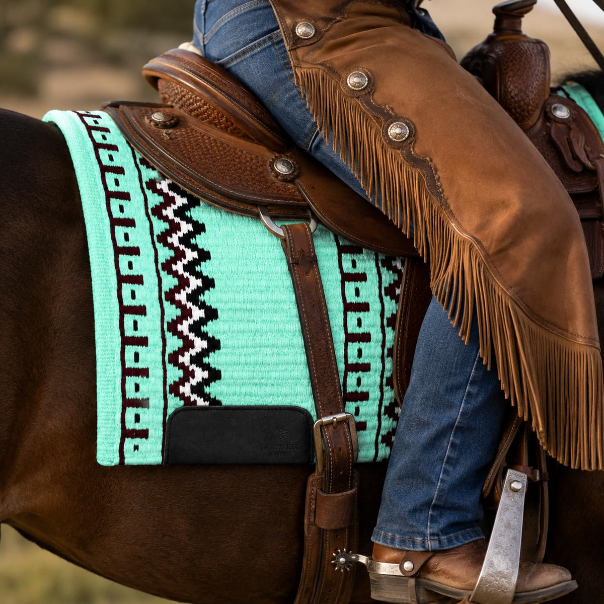 Mint Green Burgundy Tribal Horse Saddle Pad D96479
