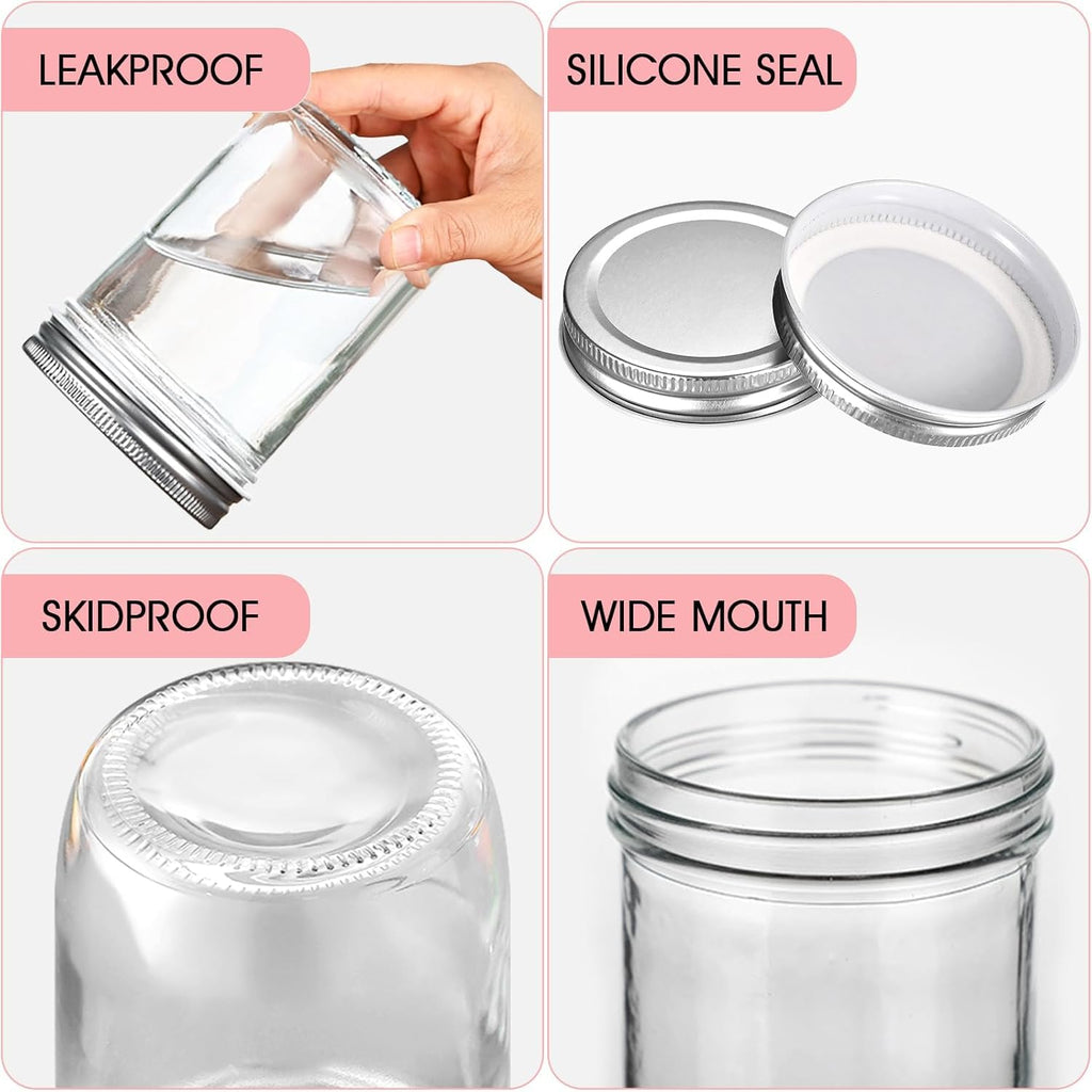 2 Pack 16oz Wide Mouth Airtight Glass Mason Jars J313