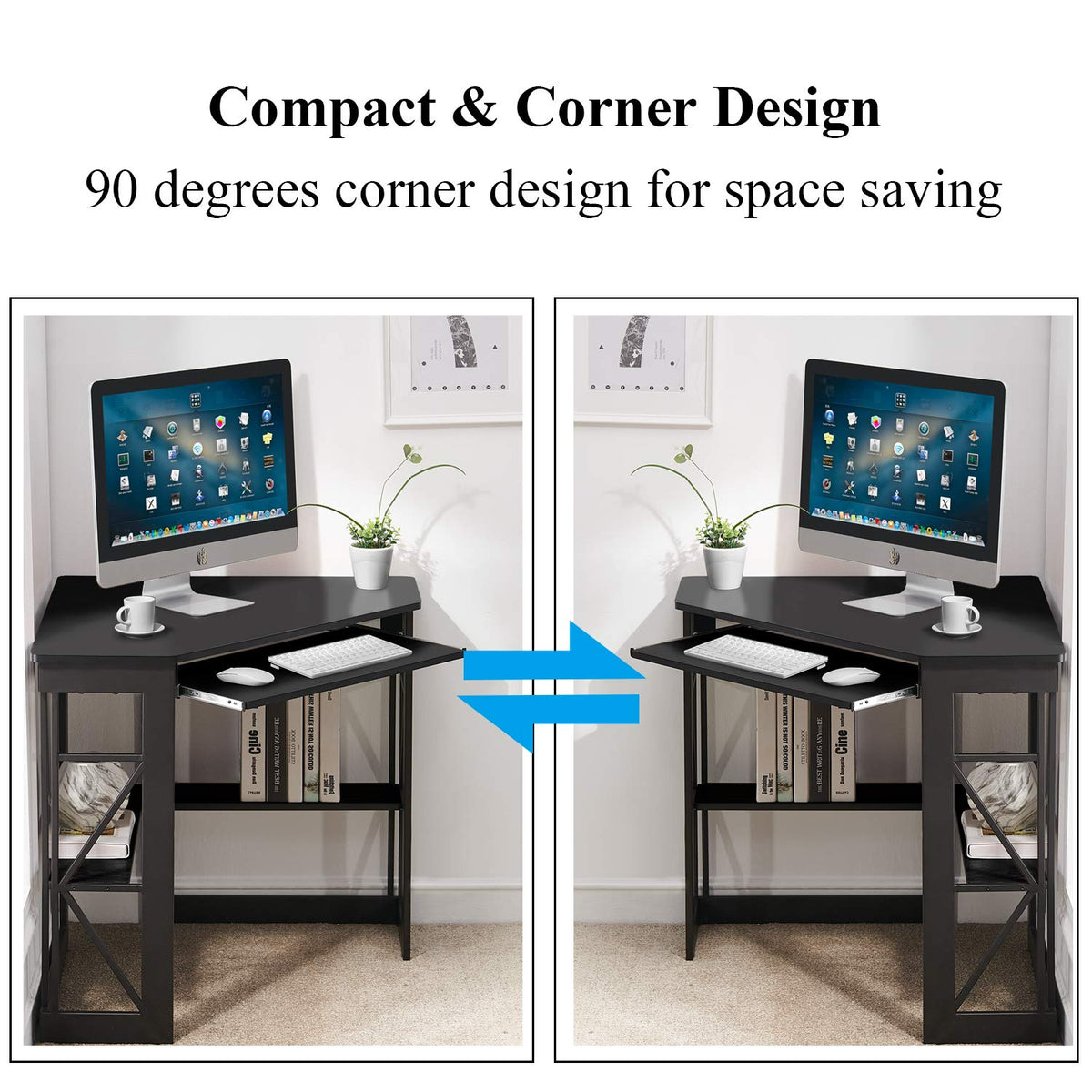 Black Corner Computer Desk with Keyboard Tray V886889