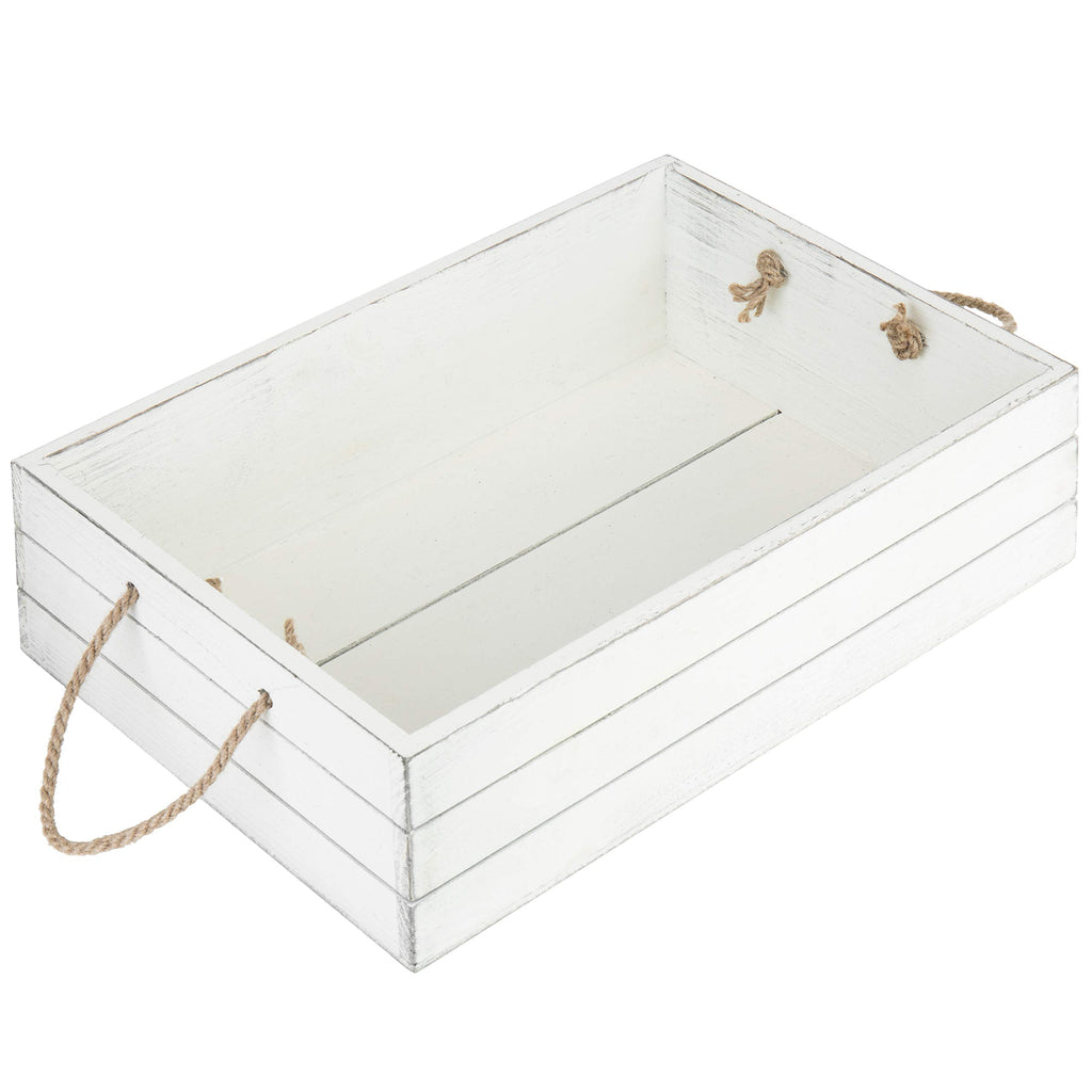 Vintage White Wood Storage Crate with Rope Handles L1161