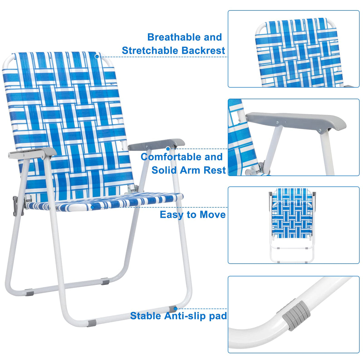 Set of 2 Blue Webbed Folding Camping Chairs D328
