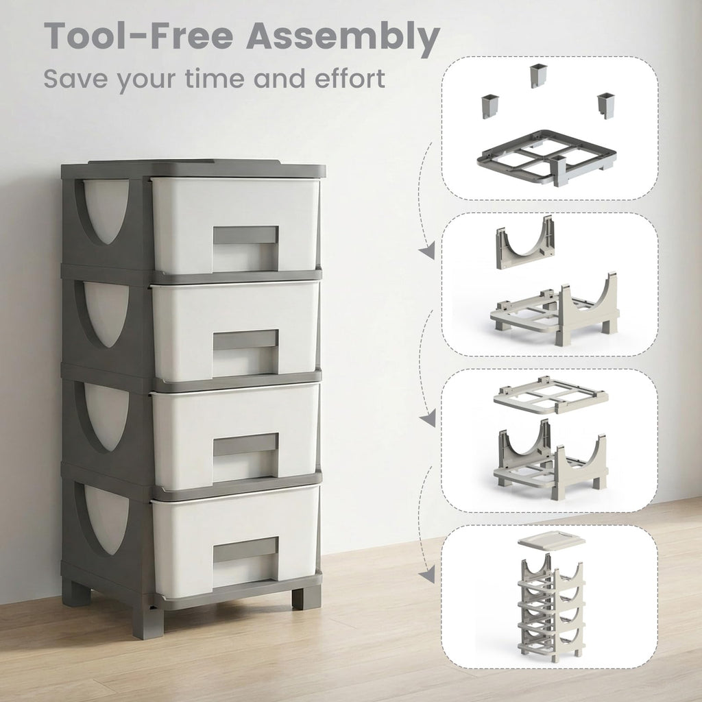 White Grey 4 Drawer Plastic Storage Tower G515004