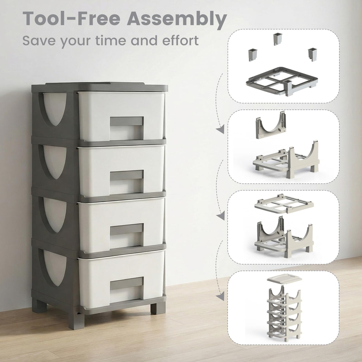 White Grey 4 Drawer Plastic Storage Tower G515004