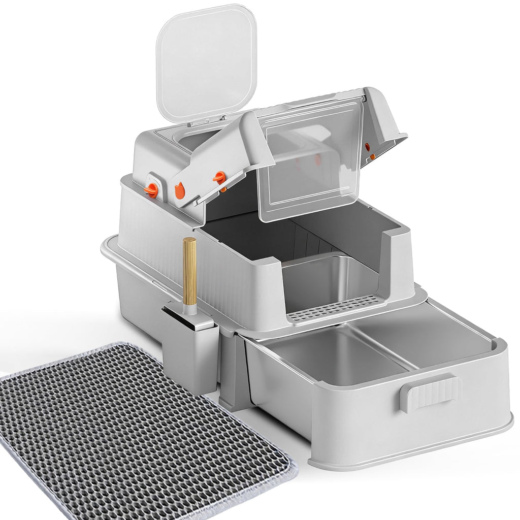 Enclosed Stainless Steel Cat Litter Box with Drawer Y994