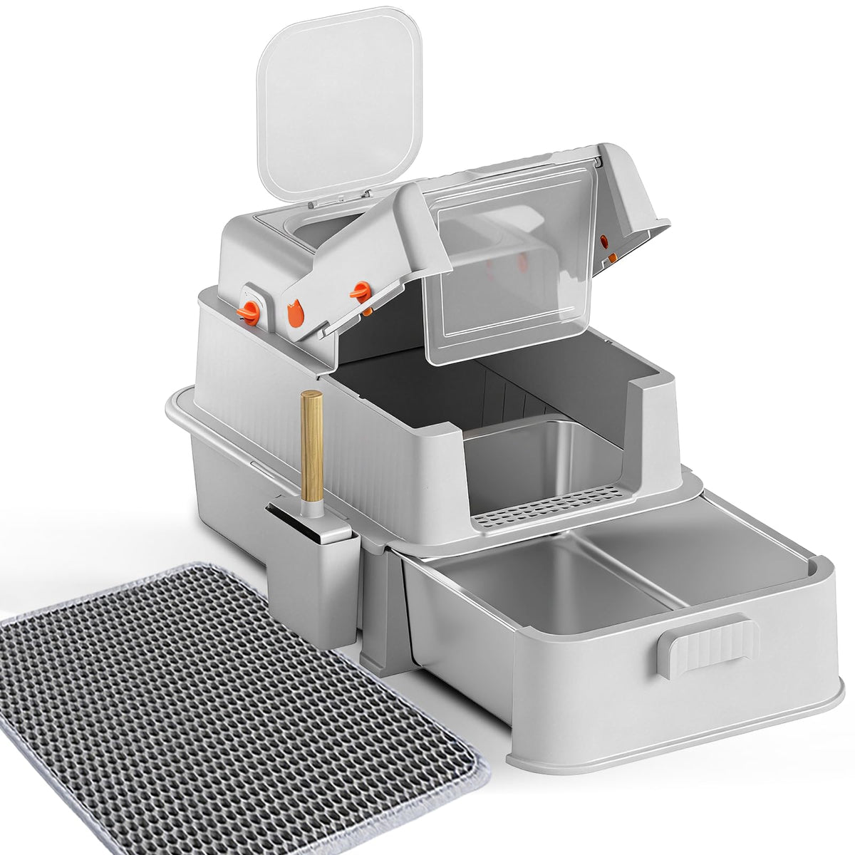 Enclosed Stainless Steel Cat Litter Box with Drawer Y994