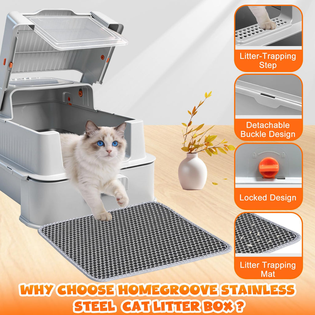 Enclosed Stainless Steel Cat Litter Box with Drawer Y994